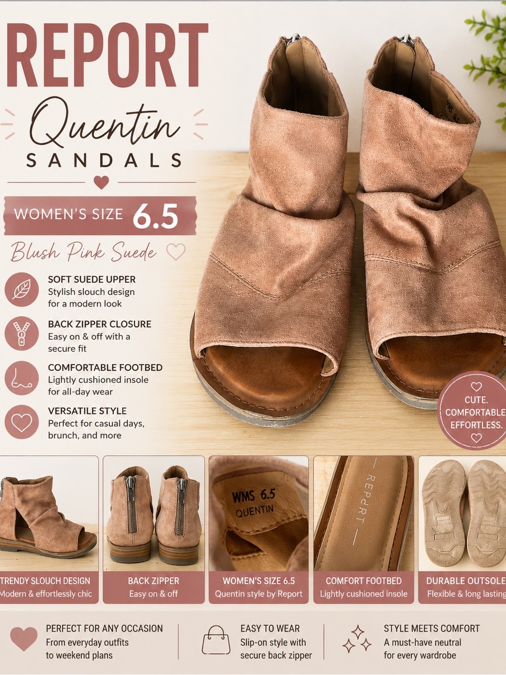 Report Quentin Women's Blush Pink Suede Open-Toe Sandal 6.5